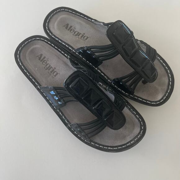 Alegria PIS-101 'Pisa' Black Patent Sandal SZ 37 Comfort Strappy - Picture 2 of 8